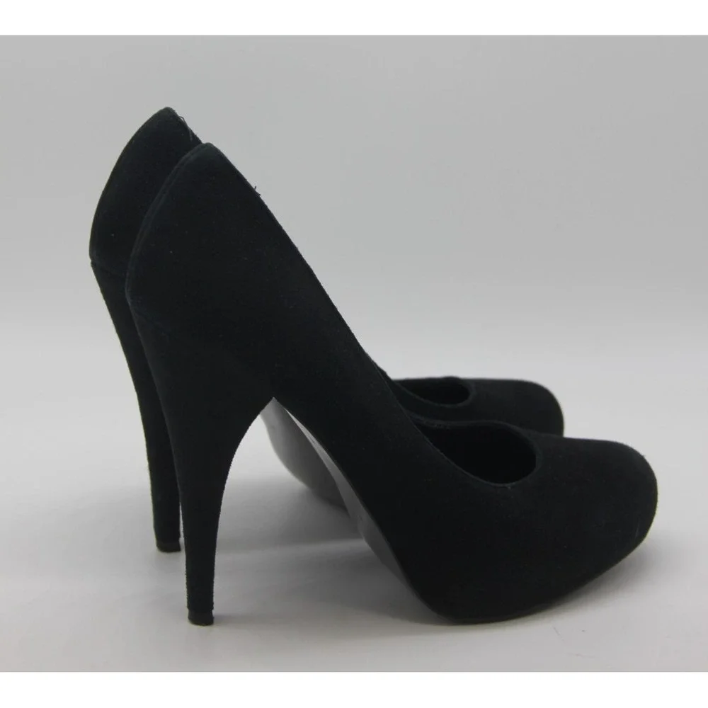Steve Madden Black Suede Trinitie Heels 7M Platform Glam Night Out Statement Y2K